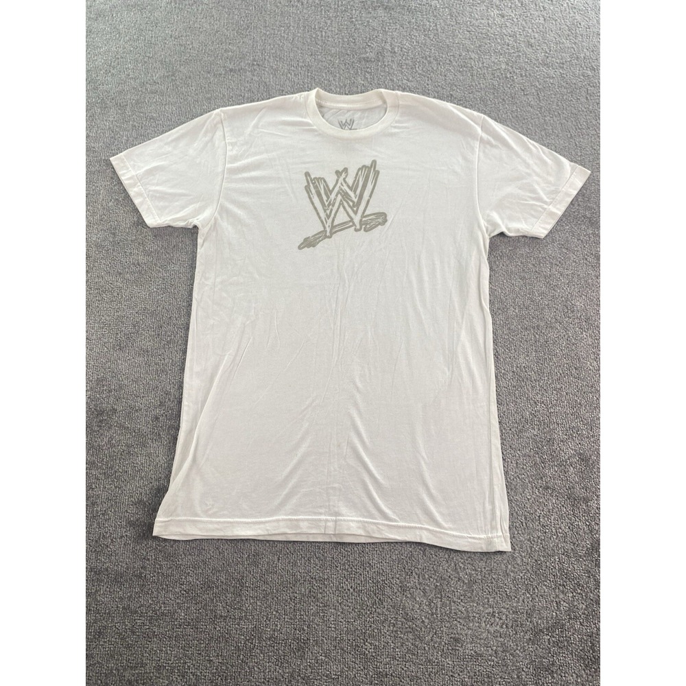 WWE Shirt Mens Medium White Graphic Logo Authentics Short Sleeve Wrestling T